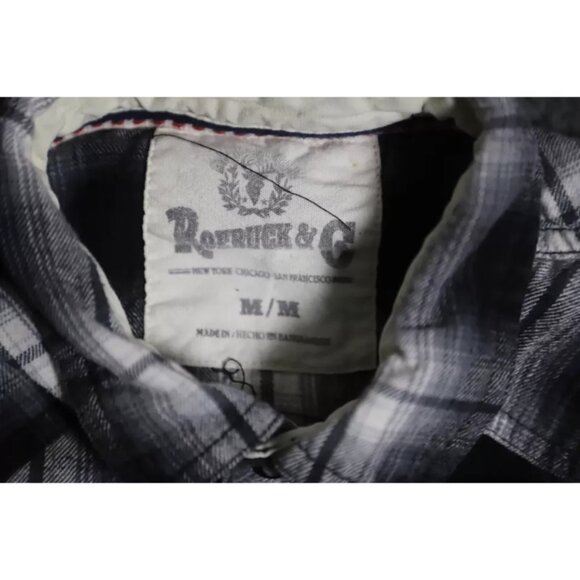 Roebuck & G Button Up Shirt Mens M Black Flannel Plaid Western Cowboy Collared - Picture 6 of 10